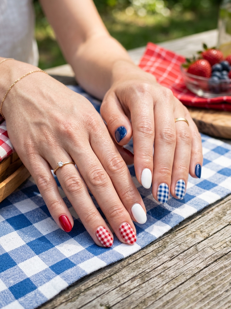 American Picnic Check Nails